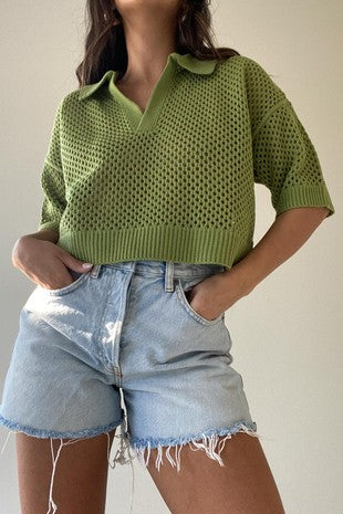 CROCHET POLO TOP