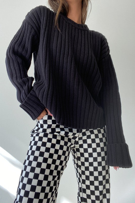 PADDED SHOULDER SWEATER