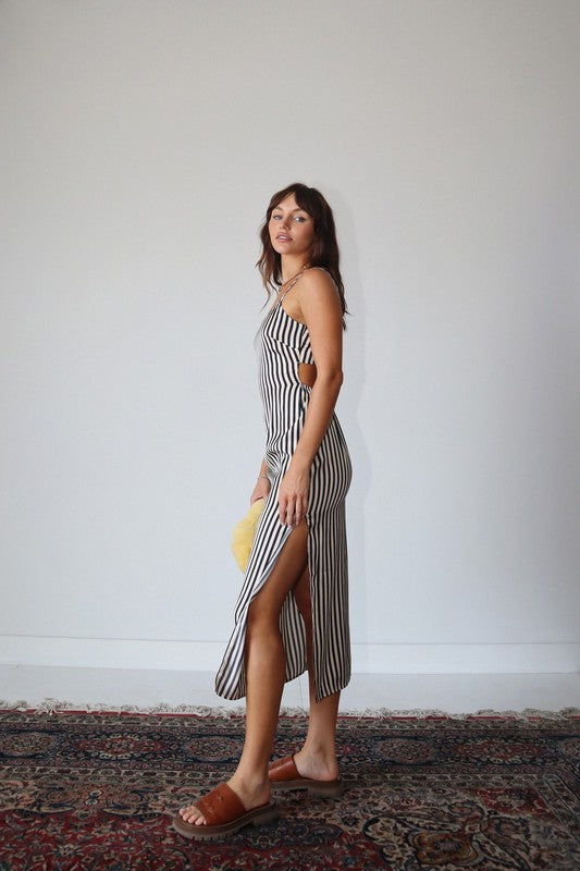 STRIPE SATIN SLIP LONG DRESS