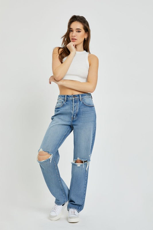 HIGH RISE DISTRESSED DAD JEAN