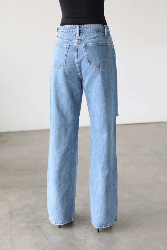 DISTRESSED WIDE LEG SKATER JEANS