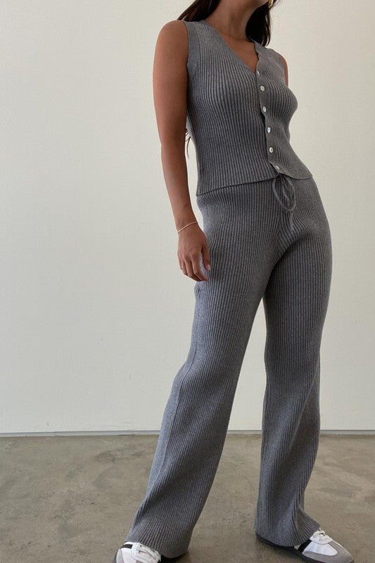 RIB KNITTED PANTS
