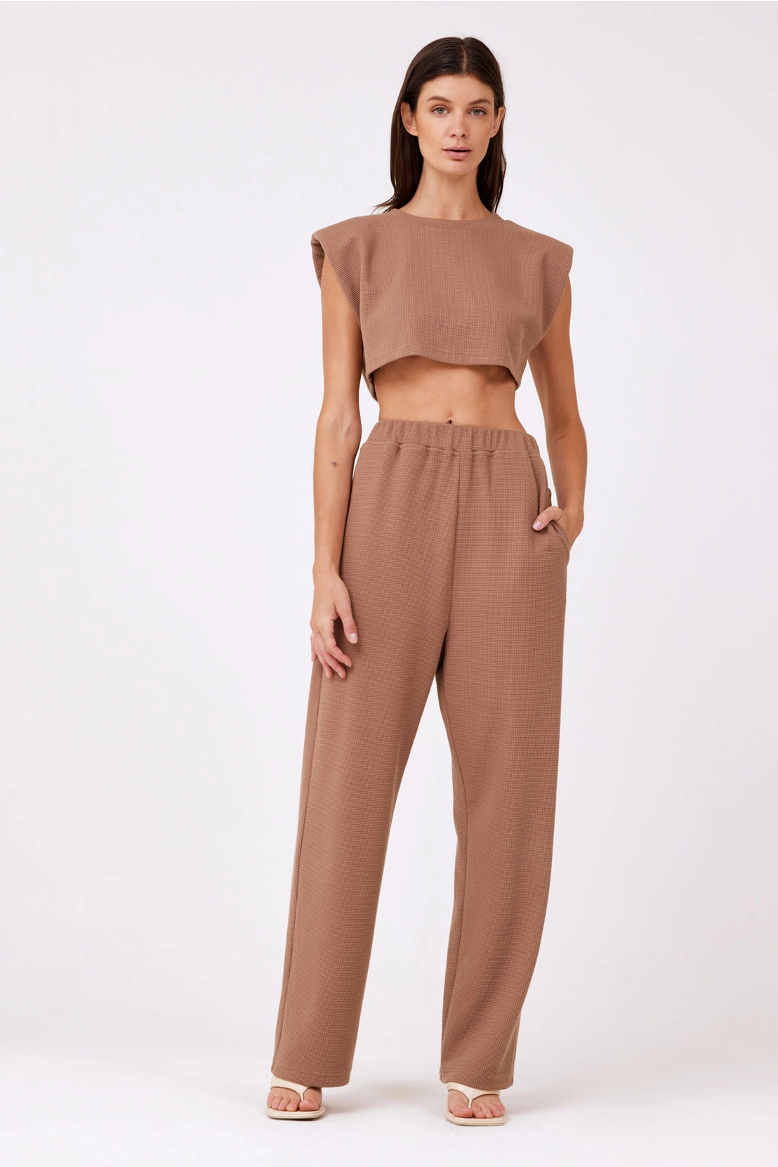 WAFFLE KNIT WIDE LEG PANTS