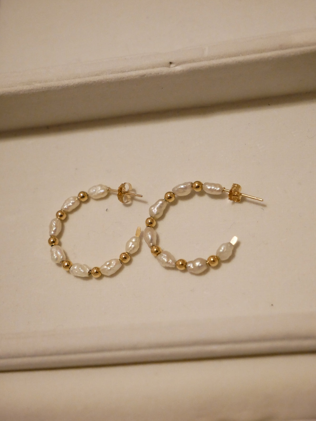 Pearl and Gold Ball Hoops