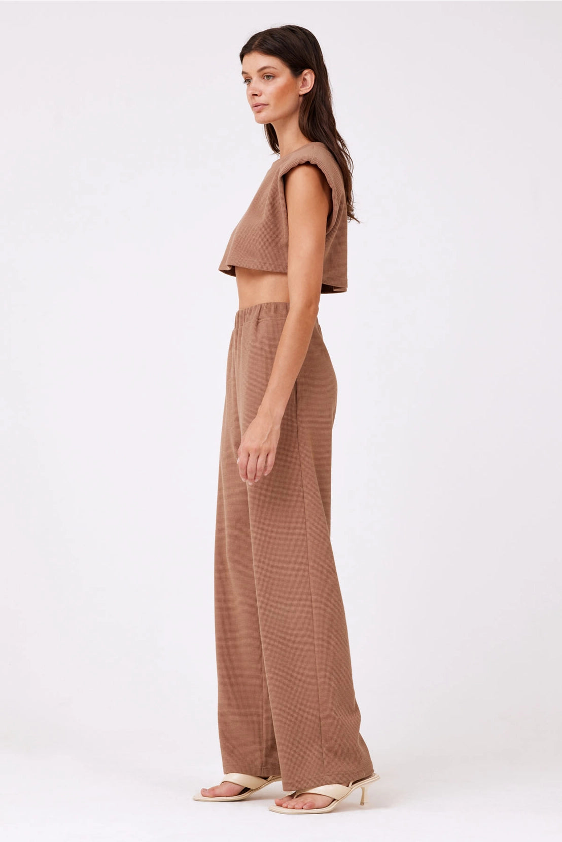 WAFFLE KNIT WIDE LEG PANTS