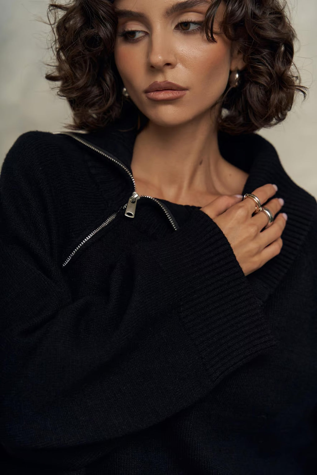WEDNESDAY BLACK ZIP UP SWEATER